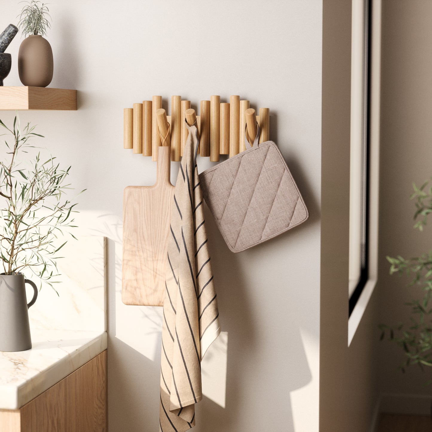 Picket knaggrekke natur – funksjonelt design som også er veggkunst