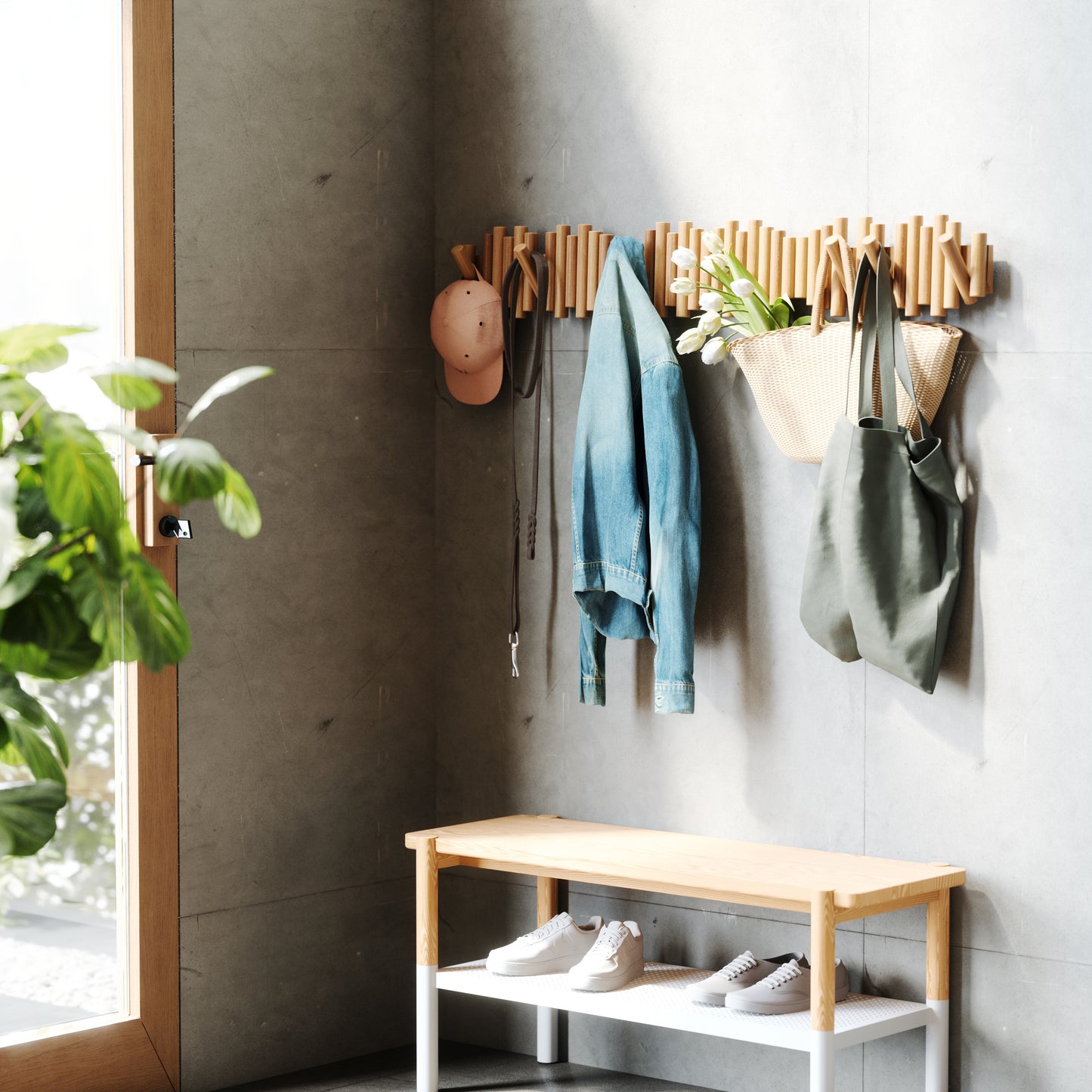 Picket knaggrekke natur – funksjonelt design som også er veggkunst