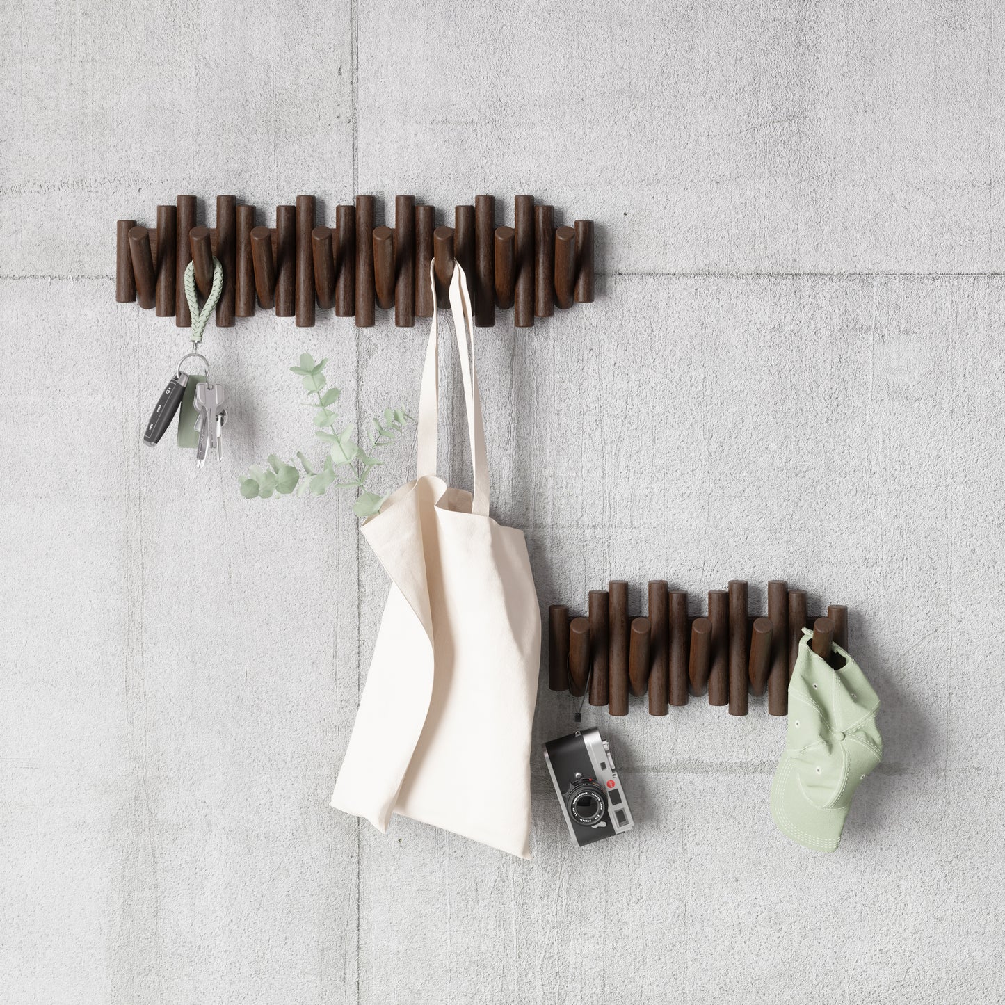 Picket knaggrekke walnut– stor 8 knagger