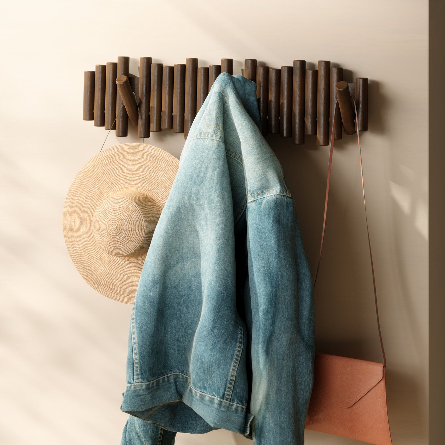 Picket knaggrekke walnut– stor 8 knagger