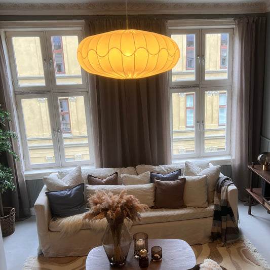 Bladverk lampeskjerm i hvit tekstil – 50 og 70 cm