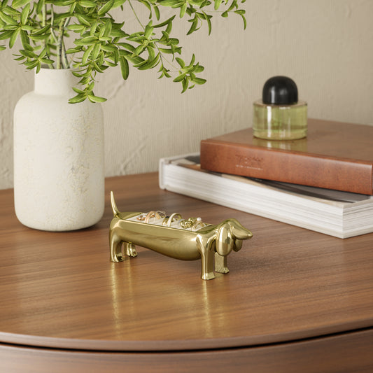 Dachsie Ring Holder i polert metall med fløyelsbase for ringer
