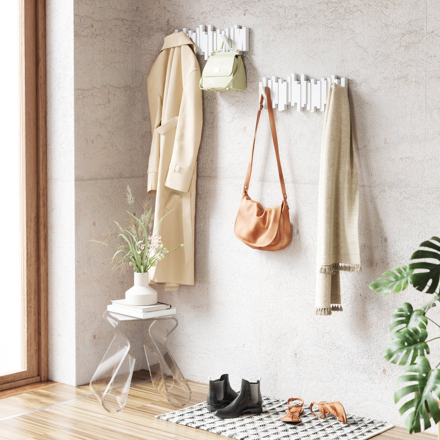 Knaggrekke fra Umbra vist med nedfelte kroker for oppheng.