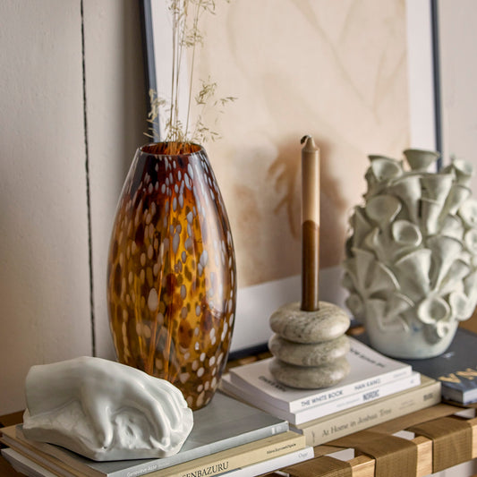 Lekker glassvase i munnblåst kvalitet, brunt mønstret glass