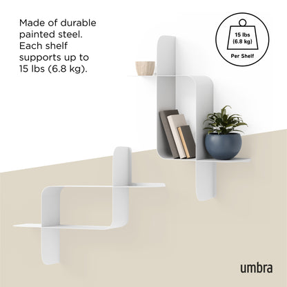 Montage, vegghylle metall hvit 2 pk