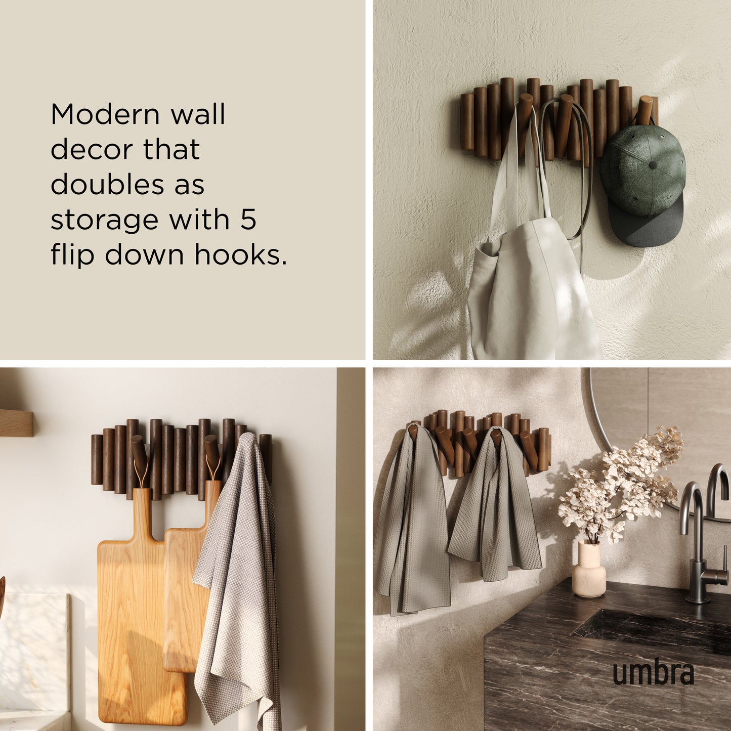 Picket knaggrekke walnut– funksjonelt design som også er veggkunst