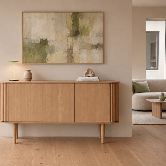 Treasures skjenk fra UMAGE i lys eik med riflete sidedører – @HOME Oslo