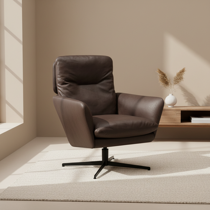 Amy lenestol med dreiefot – komfortabel og nett loungestol i valgfritt skinn