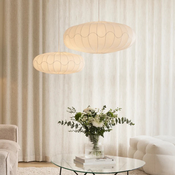 Bladverk lampeskjerm i hvit tekstil – 50 og 70 cm