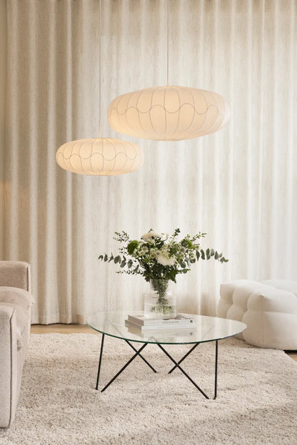 Bladverk lampeskjerm i hvit tekstil – 50 og 70 cm