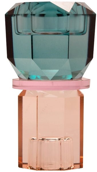 Krystal Lysestake petrol - pink - fersken 13*7*7, en del av kategorien Telysholder - At Home Interiør