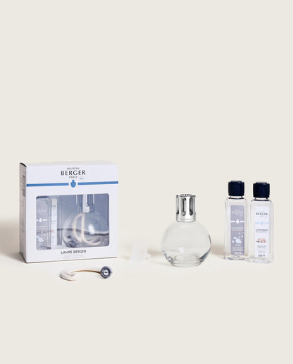 Maison Berger Essentielle rund – duftlampe gavesett – gaveeske med duftlampe, to refillflasker og tilbehør
