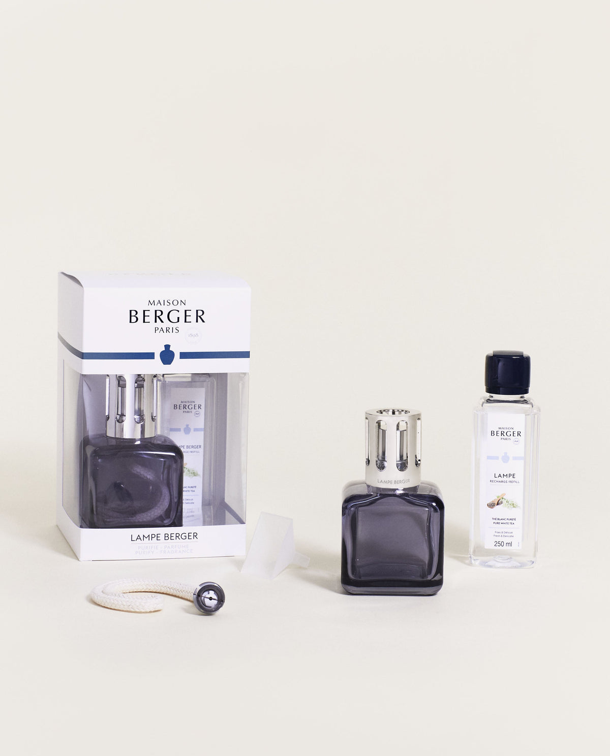 Maison Berger Glaçon duftlampe – grå – gaveeske, duftlampe, refill og tilbehør