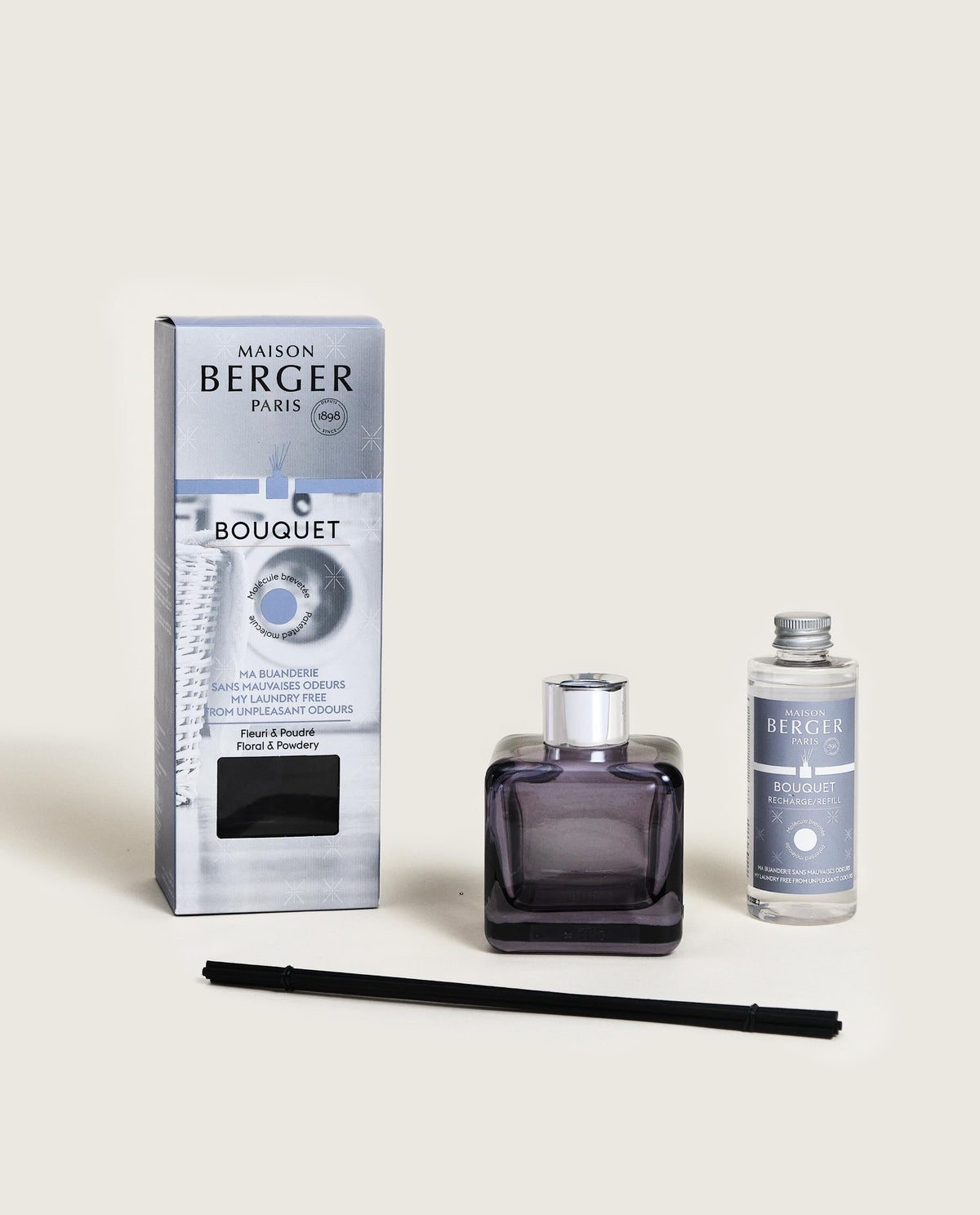 Maison Berger Glaçon duftpinner – vaskerom – gavepakke med glassflaske, pinner og refill