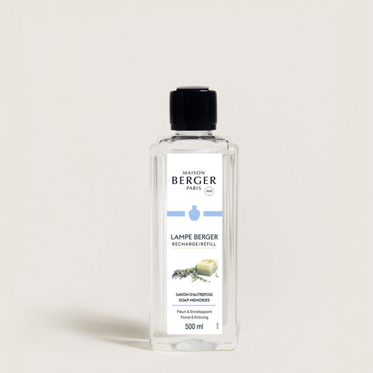 Maison Berger Savon d’Autrefois – Lampe Berger refill 500 ml – refillflaske med sort kork, sett forfra