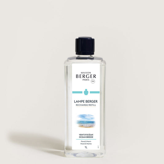 Maison Berger Vent d’Océan – Lampe Berger refill 1 liter – refillflaske med sort kork, sett forfra